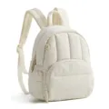 Detail view of the lightweight mini quilted backpack showing soft fabric and smooth zipper. - Off White