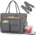 Large capacity gray teacher tote bag women work laptop briefcase with lunch box compartment - Gray