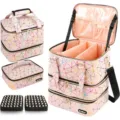 Large capacity multi-layer geometric cosmetic storage bag with foam insert organizer - Pink