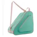 Portable triangular roller skate bag, mint green with pink straps, ideal for ice skates storage. - Green