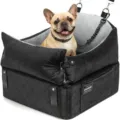 Waterproof Pet Car Seat Booster Dog Bed with Quilted Grey Cushion and Safety Leash Black - Black and Gray