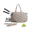 Quilted beige tennis racket bag with shoe compartment, pickleball and badminton handbag. - 48*19*31CM / Brown