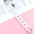 White acrylic chain strap with metal rings, stylish phone anti-drop accessory chain. - Solid White
