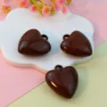 27mm 3d heart painted pendant detail shot for necklace keychain diy accessories craft charm - 27mm Coffee