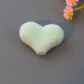 Green flocked heart bead detail, fuzzy charm accessory for handmade DIY jewelry crafting. - Light Green
