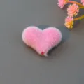 Pink flocked heart shaped through hole bead DIY jewelry accessory for lovely cute craft parts. - Rose Pink