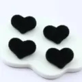 Black flocked heart-shaped loose beads for DIY jewelry making and crafting accessories. - Black