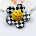 Acrylic checkerboard flower patch, cute yellow smiley face DIY craft accessory detail view. - 52mm Plaid