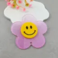 Ciondolo fiore in acrilico glitterato rosa sfumato con smiley giallo per gioielli fai da te. - Stile 4 da 62 mm