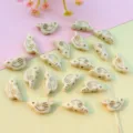 Vintage acrylic bird loose beads with gold details straight hole DIY jewelry accessories. - Solid White