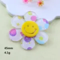 Acrylic smiley face sunflower pendant accessory, glitter floral charm, 45mm jewelry making. - 45mm
