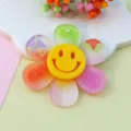 Colorful acrylic flower pendant with yellow smiley face for DIY jewelry making and crafts - 48mm / Colorful