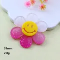 Cute acrylic smiley flower pendant, pink glitter double layer charm 39mm accessory. - 39mm