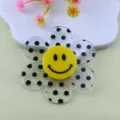Acrylic flower pendant charm with black dots and yellow smiley face for DIY jewelry craft - 48mm / Transparent Black Dot