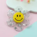 Acrylic smiley face flower pendant charm double layer glitter cute DIY jewelry making accessory - 43mm / Silver