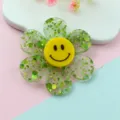 Acrylic flower pendant charms with green glitter and yellow smiley face for DIY jewelry making - 43mm / Green