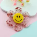 Acrylic smiley flower pendant charm, double layer glitter sunflower jewelry DIY accessory - 43mm / Red