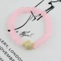 Pink beaded bracelet with white turtle charm elastic rope fashion women jewelry accessory - Pink