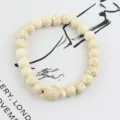 White turquoise beaded bracelet with cute turtle charm, natural stone stretch jewelry. - White Turquoise Style