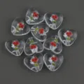Transparent acrylic heart beads with red rose print for DIY jewelry making and crafts - Floral Print 8