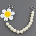 Acrylic smiley flower pearl phone charm cute beaded bag strap handbag accessory chain - White