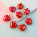 17mm glossy red acrylic heart pendants with loops, perfect for DIY jewelry crafting accessories. - Iridescent Red