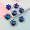 17mm Small Acrylic Heart Pendants Iridescent DIY Jewelry Making Accessories Smooth Hole Charms - Iridescent Black