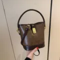 Rétro décontracté femmes seau sac à main mode couleur contraste sac bandoulière design niche - Café Foncé