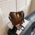Sac seau marron rétro pour femmes, élégant sac bandoulière en cuir PU automne hiver. - Café Clair