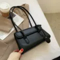 Élégant sac porté épaule noir pour femme, sac à main en similicuir élégant avec double lanière. - Noir