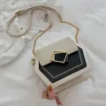 Élégant sac bandoulière en chaîne bicolore, superbe sac noir et blanc pour femme. - Beige