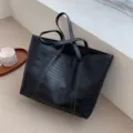 Femme sac cabas noir motif crocodile grande capacité sac bandoulière élégant quotidien - Noir
