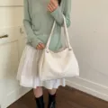 White large capacity shoulder tote bag, casual daily soft PU leather handbag for women. - No Pendant / White