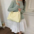 Casual yellow shoulder tote bag, large capacity PU leather handbag for women daily commute. - No Pendant / Yellow