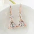 Rose gold geometric cubic zirconia drop earrings for women, stylish long dangle fashion jewelry. - Rose Gold