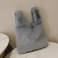 Sac a main en fausse fourrure grise cabas pelucheux sac d'epaule duveteux mignon mode - Gris
