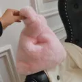Femme sac à main peluche rose duveteux mignon cabas fourrure automne hiver sacoche - Rose Clair