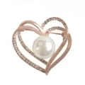 Elegant rose gold heart brooch with sparkling rhinestones and a large white pearl pendant design. - Gold - Multi-color Rhinestones