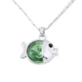 Silver-tone necklace featuring a cute green crystal fish pendant with sparkling stone eyes. - Green
