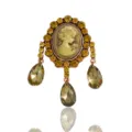 Vintage Cameo Crystal Tassel Brooch Alloy Amber Rhinestones Elegant Jewelry Gift for Women - Smoky Yellow