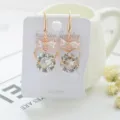Elegant rose gold bow heart crystal drop earrings with 925 silver needle, fashion style. - Rose Gold