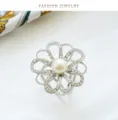 Rhinestone pearl scarf ring for women, elegant zinc alloy flower brooch buckle for winter. - Silver