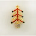 Broche sapin de noël avec strass rouges et verts ton or brillant bijou cadeau de fête - Or