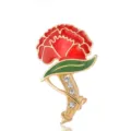 Red Carnation Rhinestone Brooch Fashion Enamel Flower Corsage Mother Day Gift Jewelry - Red