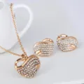 Elegant gold-colored heart rhinestone necklace and earrings jewelry set for women gift. - Gold