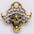 Gold alloy skull rhinestone brooch pirate hat Halloween fashion jewelry jacket lapel pin - Antique Gold