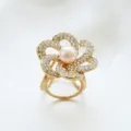 Gouden bloem sjaal ring strass parel broche elegante dames accessoirekleding - Goud