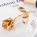 Vintage gold plated rose brooch elegant lapel pin suit accessory for women and men fashion jewelry - Gold