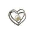 Elegant zinc alloy heart brooch featuring sparkling rhinestones and central pearl accent. - Silver - White Rhinestones