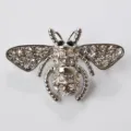 Cute rhinestone bee brooch, silver alloy insect pin for women clothing accessories fashion - Silver White